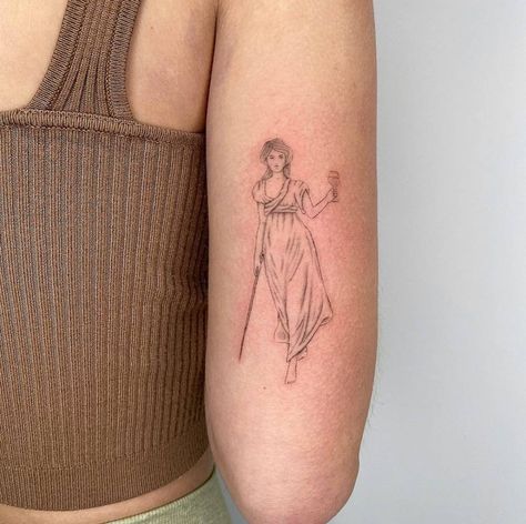 Greek Goddess Tattoo, Statue Tattoo, Single Needle Tattoo, Greek Mythology Tattoos, Witch Tattoo, Goddess Tattoo, Mythology Tattoos, Greek Tattoos, Detailed Tattoo