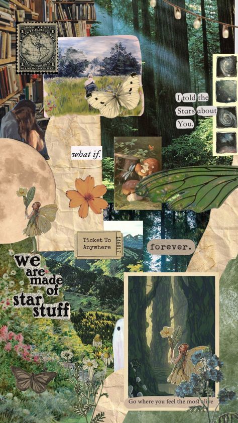 Granola Wallpaper, Wallpaper Collages, Granola Aesthetic, Stick Season, Nature Collage, Butterfly Girl, Phone Ideas, Like Art, Hippie Wallpaper