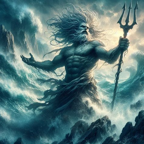 Greek God Poseidon Art, Poseidon Wallpaper, Norse Mythology Tattoo, Poseidon Tattoo, Wallpaper God, King Triton, Animal Sleeve Tattoo, Aquarius Art, Greek Pantheon