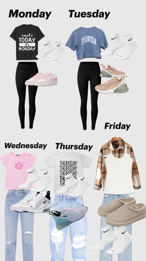 Weekday outfits Weekday Outfits, Monday Tuesday Wednesday Thursday Friday, Friday Outfit, Monday Tuesday Wednesday, Thursday Friday, Monday Tuesday, Monday Friday, Cute Outfits, How To Wear