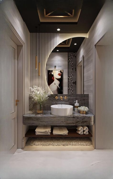 Rich Bathroom Luxury, Vintage Glam Bathroom, Modern Washroom Design, Bathroom Shiplap, Modern Black Bathroom, Decorative Bathroom Mirrors, Small Shower Room, Bathroom Design Black, Small Shower