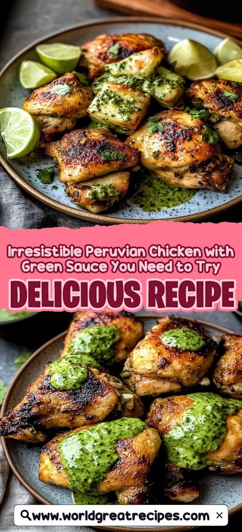 Experience the ultimate flavor explosion with our Flavor-Packed Pollo a la Brasa recipe, complemented by a creamy green sauce. This traditional Peruvian dish features marinated chicken that’s grilled to smoky perfection and paired with a vibrant sauce made from cilantro and jalapeños. Perfect for any occasion, this recipe is sure to become a favorite in your home. Follow our easy instructions to enjoy the rich culinary heritage of Peru right at your dining table! Peruvian Chicken Breast Recipe, Pollo Saltado Recipe Peruvian, Peruvian Chicken With Green Sauce, Chicken With Green Sauce, Argentinian Recipes, Ecuadorian Recipes, Creamy Green Sauce, Peruvian Chicken Recipe, Quick Easy Family Meals