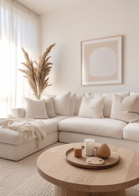 Cream Beige Home Aesthetic, Living Room Asthetics Beige, Brown And Cream Living Room Ideas, Cream And Beige Living Room, Small Cozy Living Room, Warm Neutral Living Room, Beige And White Living Room, Cream Home Decor, Cozy Home Ideas