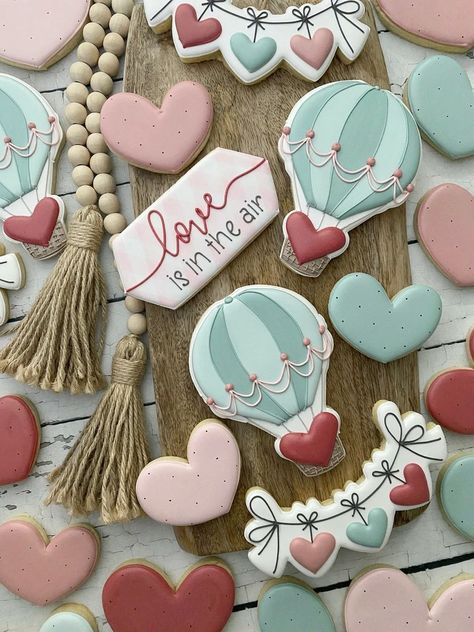 Modern Valentines, Hot Air Balloon Cookies, Valentines Cookie, Valentines Day Sugar Cookies, Valentine Cookies Decorated, Balloon Cookies, Valentines Cookies, Valentine Sugar Cookies, Best Sugar Cookie Recipe