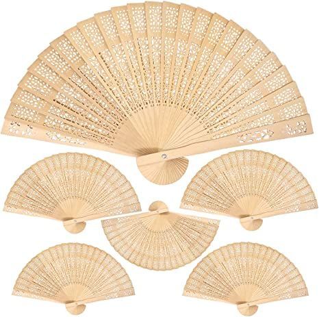 HONBAY 6PCS Wooden Folding Fans Hollow Handheld Decorative Folding Fans for Wedding Birthdays Party Home Decoration and Favors Decorative Fans, Wooden Fan, Paper Parasol, Gift Logo, Portable Fans, Fan Decoration, Wedding Shower Gifts, Interior Wall Decor, Wedding Fans