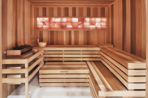 Salt Sauna, Cedar Tongue And Groove, Salt Wall, Cedar Door, Cedar Bench, Perimeter Lighting, Sauna Kit, Wooden Ladle, Salt Block