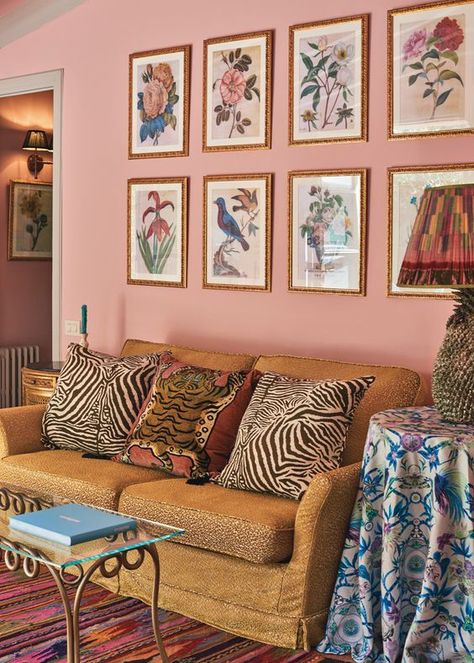 Is that leopard print, tiger print AND zebra print on one sofa?? Suite 67 at the Belmond la Residencia Dreamy Living Room, Hotel Inspiration, Matthew Williamson, Cheap Decor, Pink Walls, Wall Color, Cheap Home Decor, Interior Paint, Home Decor Accessories