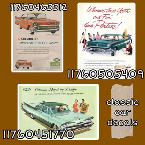 Retro Poster Bloxburg, Retro Decal Codes Bloxburg, Bloxburg Car Picture Codes, Bloxburg Retro Diner Decals, Roblox Diner Decals, 60s Bloxburg House, Bloxburg Retro Diner Decal Codes, Bloxburg Decals Codes Country, 80s Bloxburg Decals