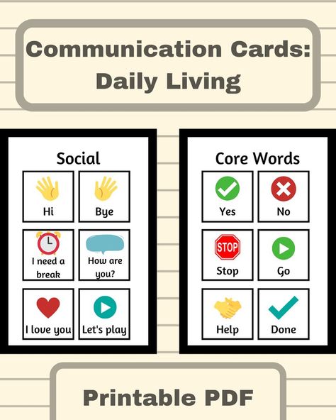 New product! 🌟✨💫 Find AllDayABA on Teachers Pay Teachers! https://www.teacherspayteachers.com/Product/Communication-Cards-Daily-Living-by-AllDayABA-4719283 #ABA #TPT #teacherinspiration Aba Materials, Communication Boards, Verbal Behavior, Short Social, Communication Cards, Core Words, Behavior Supports, Communication Board, Applied Behavior Analysis