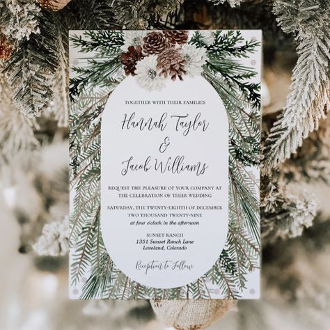 Pine Cone Wedding, Safe The Date, Rustic Wedding Save The Dates, Save Our Date, Elegant Winter Wedding, Christmas Forest, Template Christmas, Winter Wedding Invitations, Save The Date Template