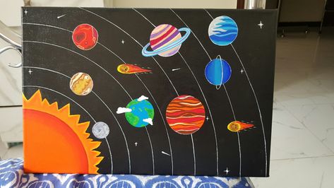 solar system acrylic painting on canvas 12x18 for sale at sanober arts dm for details Solar System Painting Canvas, Painting Of Solar System, Solar System Projects Drawing, 2d Solar System Project, Planets Painting Acrylic, Solar System Painting Acrylic, Solar System Painting Easy, Solar System Drawing Simple, Solar System Drawing For Kids