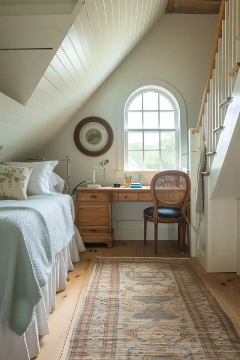 25 Charming Cape Cod Upstairs Bedroom Ideas to Inspire You - Roomy Retreat Moody Cape Cod Interior, Cape Cod Upstairs Bedroom, Upstairs Bedroom Ideas, Cape Cod Style Interior, Cape Cod House Interior, Cape Cod Bedroom, Cape Cod Interior Design, Cape Cod Decor, Nautical Decor Bedroom