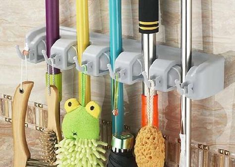 Broom Closet Organizer, Cleaning Tools Organization, Kitchen Organization Wall, Mop Storage, Broom Storage, Sports Equipment Storage, Broom Hanger, Organize Life, Broom Closet