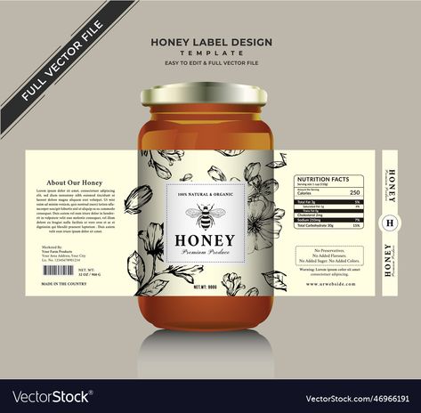 Honey Products Packaging, Honey Jar Design Creative, Glass Jar Label Design, Organic Honey Packaging, Bee Packaging Design, Honey Jar Labels Design, Honey Design Ideas, Honey Labels Design, Honey Sticker Design