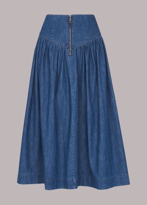 Denim Dress Outfit Fall, Bridesmaid Dresses Ideas, Jeans Pants Outfit, Denim Dress Outfit, Printed Blouses, Jean Skirt Outfits, Chambray Skirt, Long Jean Skirt, Skirt Inspiration