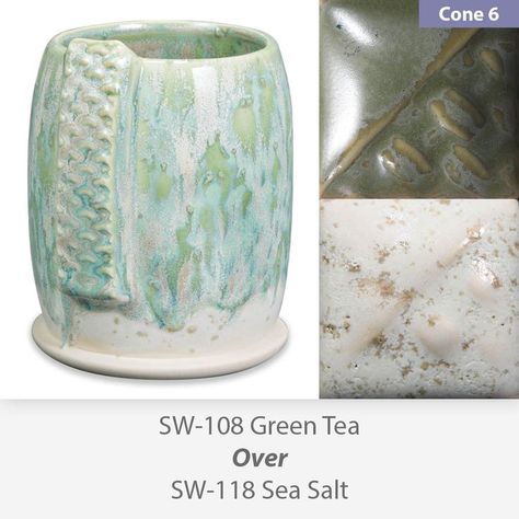 SW-108 Green Tea over SW-118 Sea Salt Sea Salt Mayco Glaze, Mayco Glaze Green Tea, Green Tea Mayco Glaze, Green Tea Glaze Mayco, Mayco Sea Salt Glaze Combinations, Mayco Green Tea Glaze Combinations, Sea Salt Glaze Combinations, Green Tea Glaze Combinations, Mayco Sea Salt