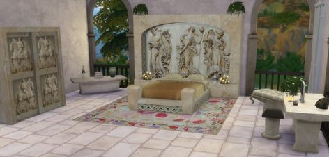 Sims 4 Studio: The Roman Collection - Julius bed • Sims 4 Downloads Marble Closet, Medieval Bed, Egyptian Furniture, Desk Dressing Table, Dining Table Desk, Sims Stories, Sims 4 Studio, The Sims 4 Packs, Historical Objects