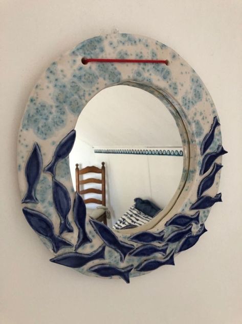 Ceramic Mirror Frame Handmade, Pottery Frame, Ceramic Mirror Frame, Side Table Decorations, Decoration On Wall, Mirror Ceramic, Clay Mirror, Painted Mirror Art, Ceramic Mirror