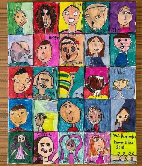 Self Portrait Tutorial, Art Curriculum Elementary, Kids Art Class Ideas, Kindergarten Self Portraits, School Art Project Ideas, Self Portrait Kids, Portraits For Kids, Collaboration Art, Self Portrait Project