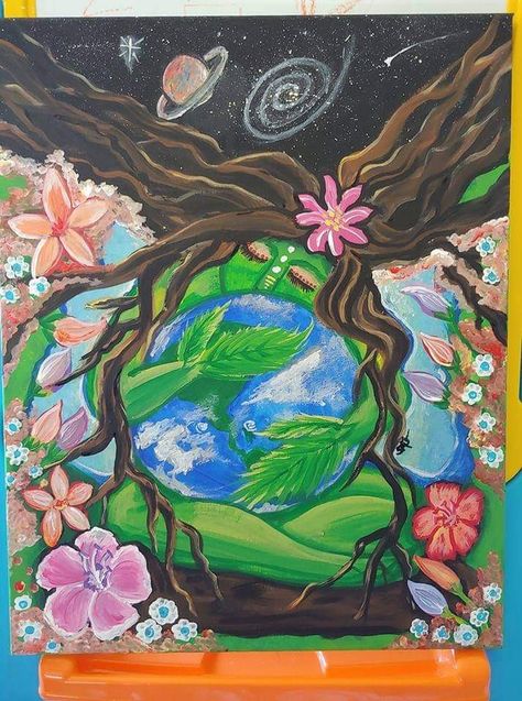 Save Water Save Life Painting, Life On Land Poster Drawing, Mother Earth Art Drawing, Save Environment Painting, Save Earth Painting, Plastic Free India Drawing Competition, Mother Nature Painting, Save Energy Paintings, Life On Planet Earth Drawing Competition