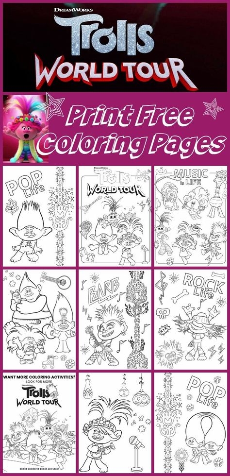 Print 9 Free Printable Coloring Pages from the Trolls World Tour Movie. 9 Trolls Coloring Sheets to choose from. Trolls Coloring Pages Free Printable, Trolls World Tour Party, Trolls Coloring Pages, Trolls Png, Trolls Coloring, Breakfast Invitation, Poppy Coloring Page, Trolls Cake, Virtual Birthday