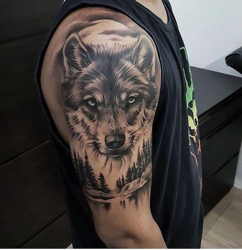 Wolf tattoos are one of the most popular tattoos for men due to their primordial force and powerful ferocity meaning. Wolf Tattoo On Shoulder, Wolf Tattoo Shoulder, Kurt Tattoo, Wolf Girl Tattoos, Tattoo Homme, Wolf Tattoos Men, Tattoo On Shoulder, Animal Sleeve Tattoo, Wolf Tattoo Sleeve