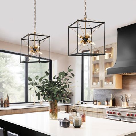 Everly Quinn Marval 8-Light Sputnik Geometric Chandelier | Wayfair Modern Kitchen Pendants, Cage Chandelier, Classic Chandelier, Lantern Chandelier, Rectangle Chandelier, Lighting Decor, Geometric Chandelier, Globe Chandelier, Kitchen Lighting Fixtures