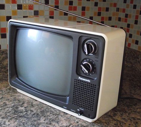 Panasonic Black and White Portable TV -- my first. I was twelve. Portable Tv, White Tv, Vintage Television, Television Set, 1970s Style, Tv Sets, Vintage Memory, First Tv, Vintage Tv