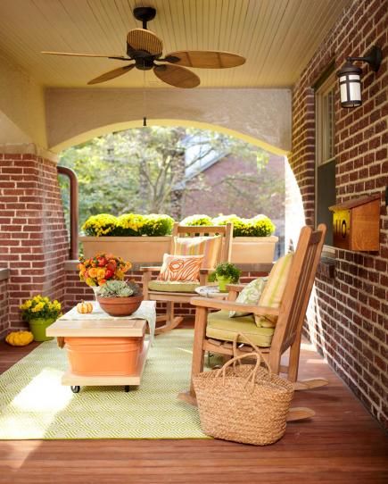 45 Ideas for Warm and Welcoming Porches | Midwest Living Veranda Design, Dream Porch, Light Furniture, Porch Design Ideas, Cottage Porch, Orange Brick, Brick Patio, Cottage Market, Cozy Backyard