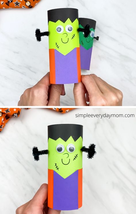 Need a fun Halloween craft for the kids? This toilet paper roll Frankenstein is a fun recycled craft the kids will enjoy. Download the free printable template in craft version or black and white to color in. Frankenstein Toilet Paper Roll Craft, Printable Halloween Crafts, Frankenstein Craft, Classroom Halloween Party, Halloween Sensory, Monster Craft, Halloween Crafts For Toddlers, Easy Halloween Crafts, Children Christmas