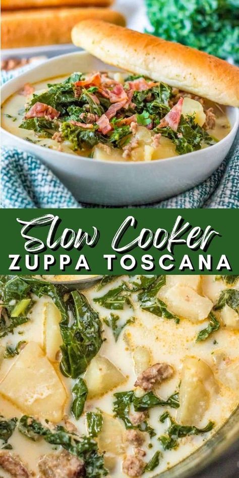 Enjoy a homemade Italian dinner or lunch with this easy and quick slow cooker Zuppa Toscana. This delicious meal combines savory sausage, tender potatoes, and fresh kale in a creamy broth, all cooked to perfection in your crockpot. It's the perfect simple pasta dish for a satisfying and comforting meal. Try this today! Slow Cooker Zuppa Toscana, Crockpot Zuppa Toscana, Olive Garden Restaurant, Best Easy Dinner Recipes, Restaurant Copycat, Simple Pasta, Garden Restaurant, Easy Pasta Dishes, Best Slow Cooker