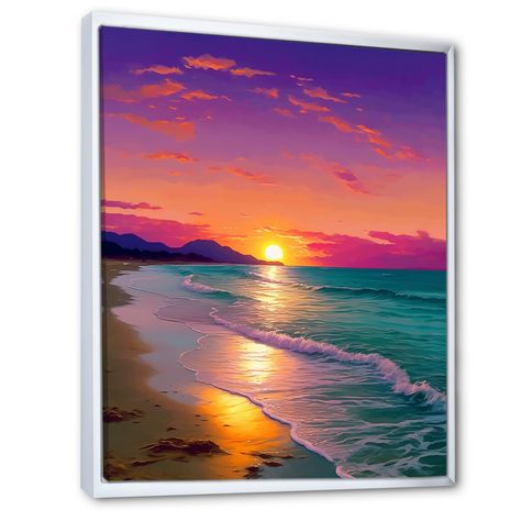 This beautiful "Sunset Harmony Coastal Serenity II" Framed Canvas Art is printed using the highest quality fade resistant ink on canvas. Every one of our Beach Framed Wall art is printed on premium quality cotton canvas. Bedroom Frames, Beach Frame, Coastal Bedroom, Coastal Beaches, Us Beaches, Framed Canvas Wall Art, Beach Sand, Online Art Store, Beautiful Sunset