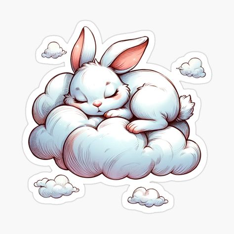 Get my art printed on awesome products. Support me at Redbubble #RBandME: https://www.redbubble.com/i/sticker/Sweet-cute-kawaii-sleeping-bunny-on-the-cloud-by-mybunnyparadise/159337846.EJUG5?asc=u Space Emojis, Kawaii Sleeping, Sleeping Bunnies, Cloud Sticker, Sleeping Bunny, Sleeping Animals, Cloud Stickers, The Cloud, Cute Kawaii