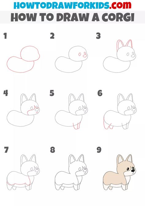 How To Draw A Corgi Easy, Dog Doodles Simple Step By Step, Step By Step Drawing Of A Dog, How To Draw Corgi, Dog Drawing Simple Step By Step, Corgi Drawing Easy, How To Draw A Dog, Corgi Sketch, Dog Drawing For Kids