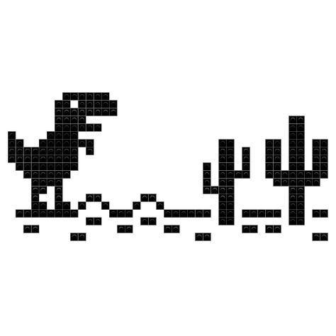 Google has added an endless runner game into Chrome Canary, in which you attempt to survive as a cute T-Rex dinosaur by jumping over cacti. Dino Pixel Art Pattern, Game Over Cross Stitch, Dino Pixel Art, Pixel Dino, Pixel Art Stitch, Pixelated Icons, Grille Pixel Art, Pixel Art Easy, Pixel Art Animals