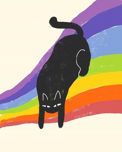 Aesthetic Cat Illustration, Rainbow Animals Drawing, Pride Cat Wallpaper, Rainbow Cat Drawing, Cute Purple Drawing, Arie Aesthetic, Coaster Inspiration, Pride Illustration, Cat Mural