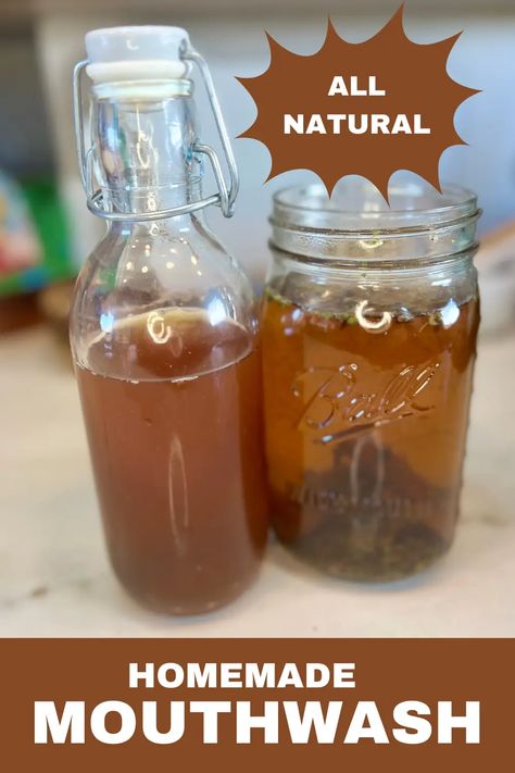 Homemade Mouthwash Homemade Mouthwash With Essential Oils, Non Toxic Mouthwash, All Natural Mouthwash, Natural Mouthwash Recipes, Homemade Mouthwash Recipes, Home Made Toothpaste Natural, Clove Mouthwash Diy, Mouth Wash Recipe, Holistic Mouthwash