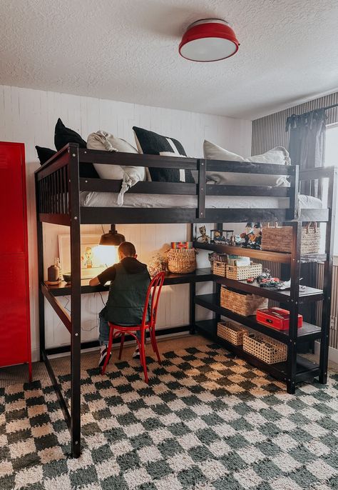 Nash is the twin brother to Navy that we recently gave a bedroom makeover to! He really wanted a loft bed. If he could describe a “dream bed” it would be a loft bed. Found it @homedepot #thehomedepot #partner https://liketk.it/43LgR Lofted Bed Ideas, Boys Loft Bedroom, Preteen Boys Bedroom, Boys Loft Beds, Loft Bed Ideas For Small Rooms, Utah Ranch, Home Alone House, Painted Deck, Bedroom For Kids