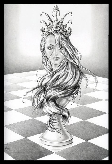 Member: bulletheadbilly - Chess.com Chess Drawing, Fairytale Drawings, Chess Piece Tattoo, Chess Tattoo, Gotik Tattoo, Queen Of Hearts Tattoo, Illustrator Work, Pencils Drawings, Queen Chess