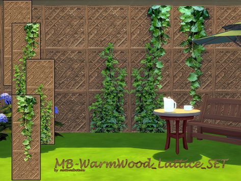 Sims 4 — MB-WarmWood_Lattice_SET by matomibotaki — MB-WarmWood_Lattice_SET , lattice wall set overgrown with and without Lattice Wall, Ivy Wall, Sims 4 Tsr, Country Cottage Decor, Sims 4 Teen, 4 Wallpaper, Vine Wall, Sims 4 Downloads, Wall Trim