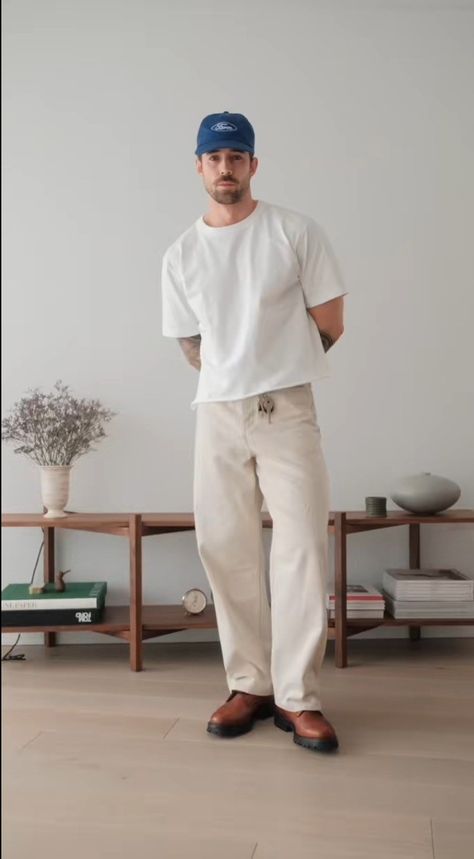 Men’s Beige Outfit, Men Cream Pants Outfit, White Dress Shirt Outfit Men, Cream Jeans Outfit Men, Mens White Pants Outfit, White Pants Men Outfit, Cream Pants Outfit Men, Cream Outfit Men, Formal Casual Outfits Mens