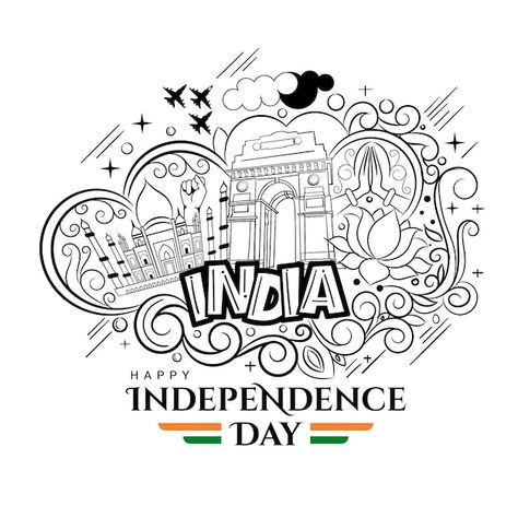 Happy Independence Day Illustration, Indian Independence Day Posters Design, Independence Poster Design, Independence Day Doodle Art, Independence Day Doodle, Indian Flag Art, Independence Day Art, Patriotic Slogans, Independence Day 2023