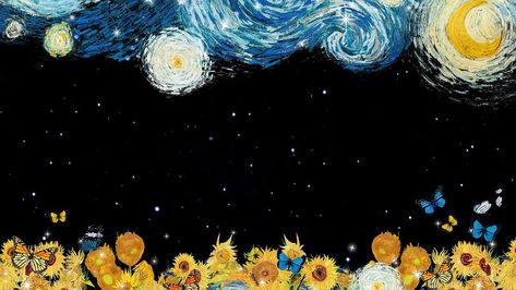 Desktop Wallpaper Vangogh, Stary Night Wallpaper Laptop, Starry Night Pc Wallpaper, Sunflower Desktop Wallpaper, Sunflower Aesthetic Wallpaper Pc, Desktop Wallpaper Hd 1080p Starry Night, Van Gogh Sunflowers Wallpaper Laptop, Van Gogh Wallpaper, Van Gogh Sunflowers