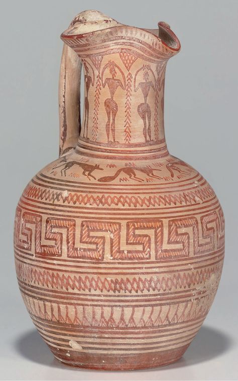 A GREEK POTTERY OINOCHOE | GEOMETRIC PERIOD, CIRCA 8TH CENTURY B.C. | Ancient Art & Antiquities, jugs | Christie's Greek Decor, Ancient Greek Pottery, Ancient Greek Art, Greek Pottery, Greek Vases, Greek Design, Tanah Liat, Ancient Pottery, Greek Culture