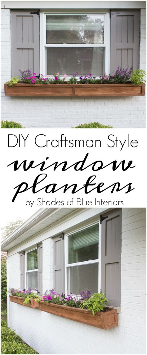 DIY Cedar Window Planters - Shades of Blue Interiors Window Shutters Diy, Planters For Shade, House Diys, Window Boxes Diy, Blue Interiors, Exterior Window, Container Planting, Diy Shutters, Window Planters