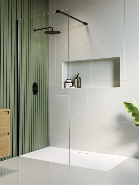 Modern bathroom featuring Walk In Shower with matt black shower Wet Room Shower Screens, Room Tiles Floor, Walk In Shower Tray, Toilet And Sink Unit, Wet Room Tiles, Bathroom Shower Enclosures, Walk In Shower Enclosures, Wet Room Shower, Wet Room