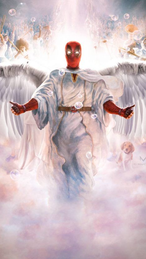 Deadpool in Heaven iPhone Wallpaper - iPhone Wallpapers Deadpool Wallpaper Iphone, Deadpool Artwork, Heaven Wallpaper, Marvel Wallpaper Hd, Deadpool Funny, Deadpool Art, Deadpool Movie, Deadpool Comic, Deadpool And Spiderman