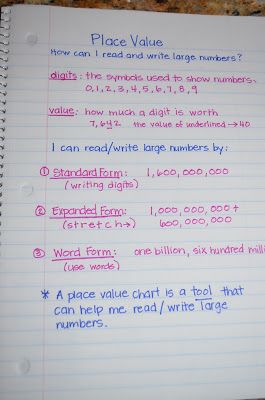 dandelions and dragonflies: 5th grade Math Notebooks Place Value... Grade 3 Place Value, Fifth Grade Place Value Activities, Fourth Grade Place Value, Teaching Place Value 2nd Grade, Place Value Notes Math Journals, Place Value Vocabulary, Place Value Year 5/6, Grade 6 Math, Math Notes