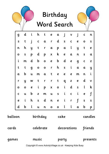 Birthday word search Birthday Word Search, Word Puzzles For Kids, Easy Word Search, Kids Word Search, Happy Birthday Words, Word Search Printables, Spring Words, Birthday Words, Learning English For Kids