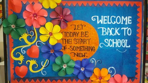 70 Back-to-School Bulletin Board Ideas from Creative Teachers Middle School Bulletin Boards, Office Bulletin Boards, Welcome Bulletin Boards, Elementary Bulletin Boards, Art Bulletin Boards, Spring Bulletin, Bulletin Board Design, School Board Decoration, Boards Ideas